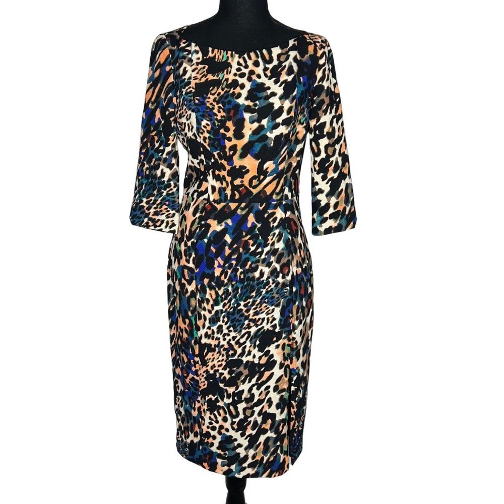 BLACK Halo Colorful Animal Print Marissa Shift Dress Womens 4
